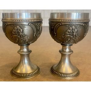 SKS Zinn Pewter Etched German Goblet- set of two